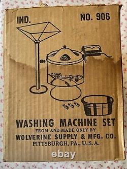 Antique Wolverine Red Dutch Litho Children's Toy Washing Machine in Original Box