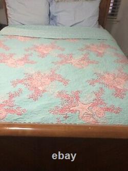LILLY PULITZER LAGUNA GARNET HILL QUILT QUEEN 90x92 CORAL TURQUOISE REVERSIBLE
