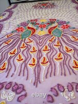 MCM Chenille Double Peacock Purple Bedspread Full/Queen