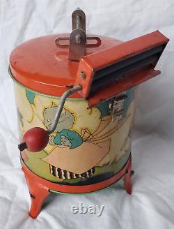 OHIO ART Vintage Tin Litho Toy Washing Machine Dolly Fern Bisel Peat Kitten +Box