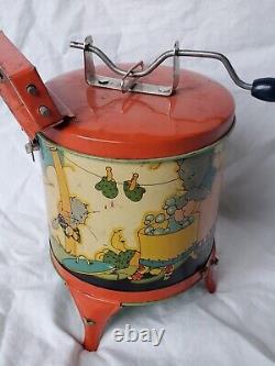 OHIO ART Vintage Tin Litho Toy Washing Machine Dolly Fern Bisel Peat Kitten +Box