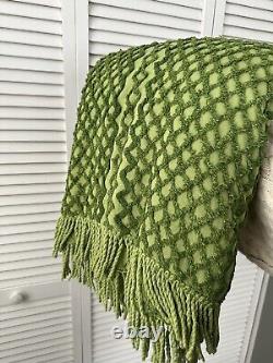 RARE Green on Green BEAUTIFUL Vintage Chenille Bedspread/Blanket 92x102EUC