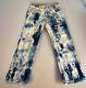 Rock Revival Lowry Straight Jeans Mens 38 Blue Distressed Paint Acid Wash