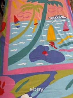 True Vtg 80s Ken Done Artist Twin Bed Duvet Comforter Cover Sailboats Palm Trees