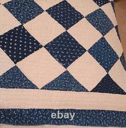 Vintage Diamond Quilt In Blue, White & Some Khaki (65 in. By 78 in.)