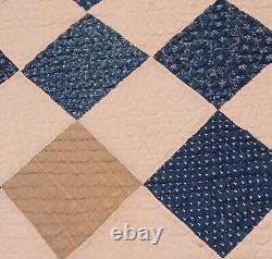 Vintage Diamond Quilt In Blue, White & Some Khaki (65 in. By 78 in.)