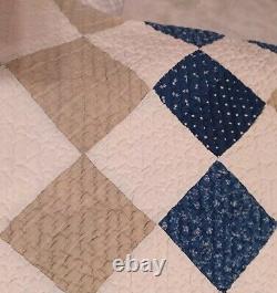 Vintage Diamond Quilt In Blue, White & Some Khaki (65 in. By 78 in.)