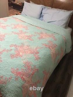 COUETTE LILLY PULITZER LAGUNA GARNET HILL QUEEN 90x92 CORAIL TURQUOISE RÉVERSIBLE