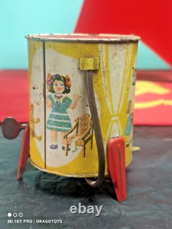 Jouet de machine à laver vintage à remontage, époque soviétique, objet original CCCP URSS, fonctionne.