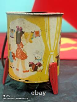 Jouet de machine à laver vintage à remontage, époque soviétique, objet original CCCP URSS, fonctionne.