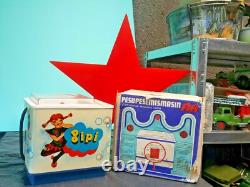 Jouet de machine à laver vintage à remontage, époque soviétique, objet original CCCP URSS, fonctionne.