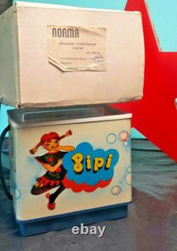 Jouet de machine à laver vintage à remontage, époque soviétique, objet original CCCP URSS, fonctionne.