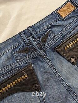 Robins Jeans Designer Serpent Short à Rabat avec Poches Cloutées Taille Moyenne Lavage 42 x 29L